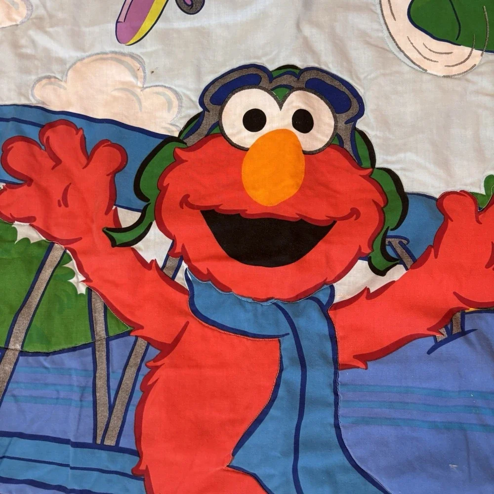 VTG‎ Elmo Grover Cookie Monster Quilt Blanket crib toddler Up Up and Away Planes